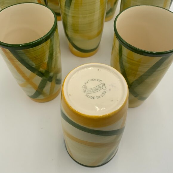 Set of 10 Vintage Vernonware Gingham Tumblers Glasses Vernon Kilns - Picture 2 of 8